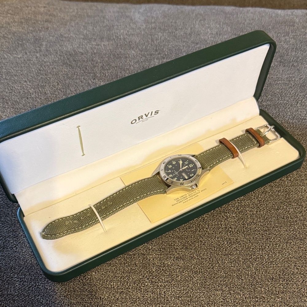 Orvis Gray and Silver Watch with Green Box